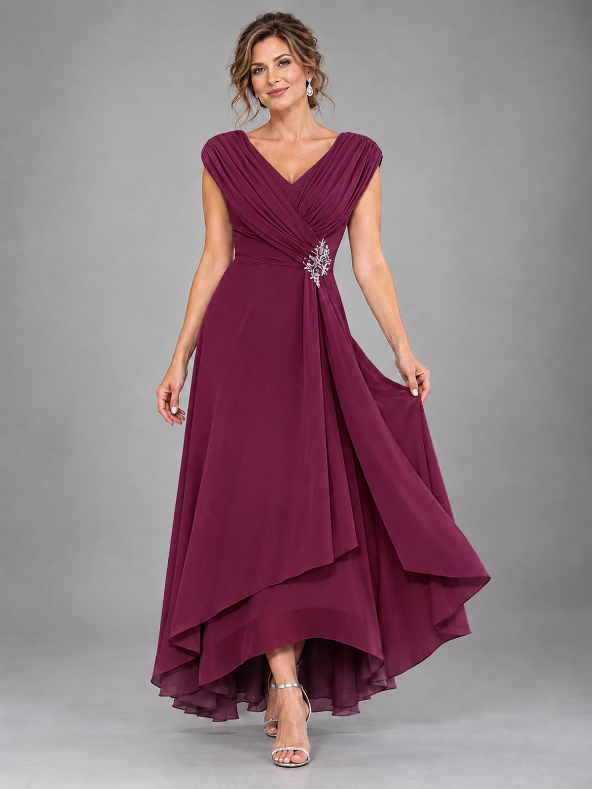 Cap Sleeve Chiffon A-Line Mother of the Bride Dress