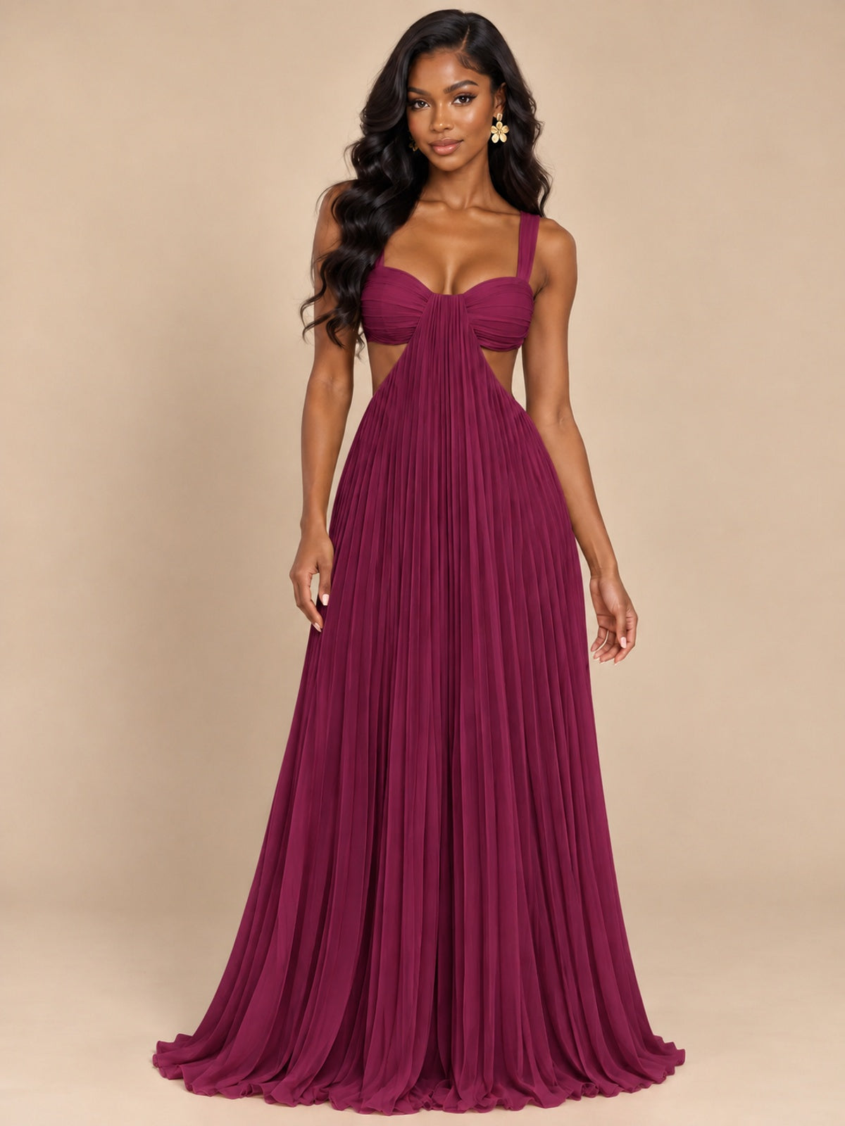 Butter Yellow Pleated Cutout Maxi Dress