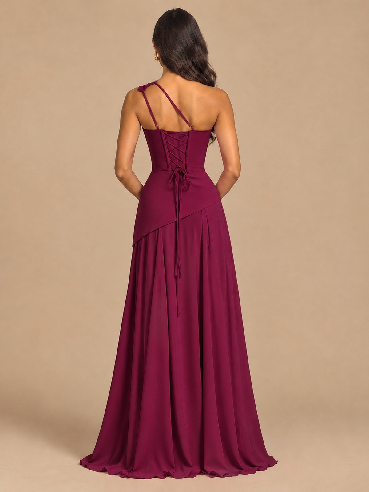 One Shoulder Prom Dress A-line Ruched Women Wedding Formal Gowns