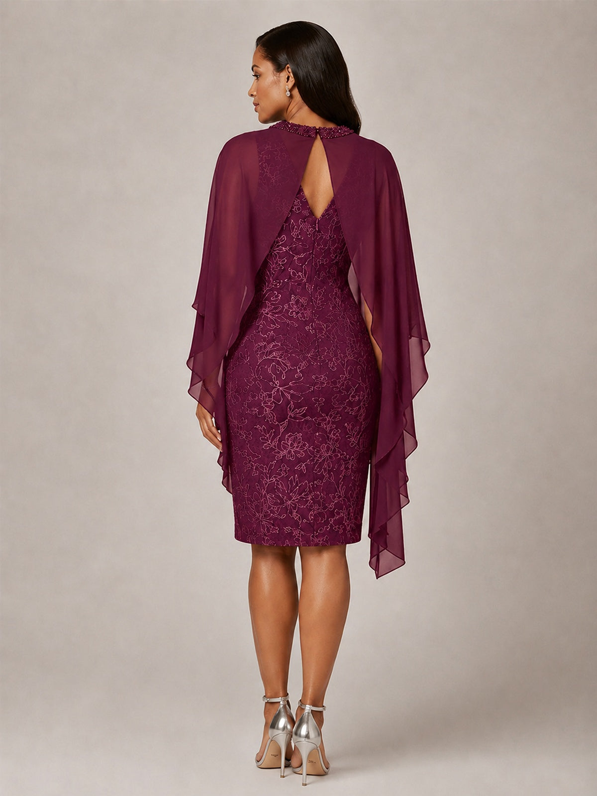Floral Sheath Mother of the Bride Dress with Cape Overlay
