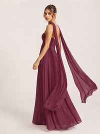 Strapless Ruched Chiffon Long Prom Dress with Scarf