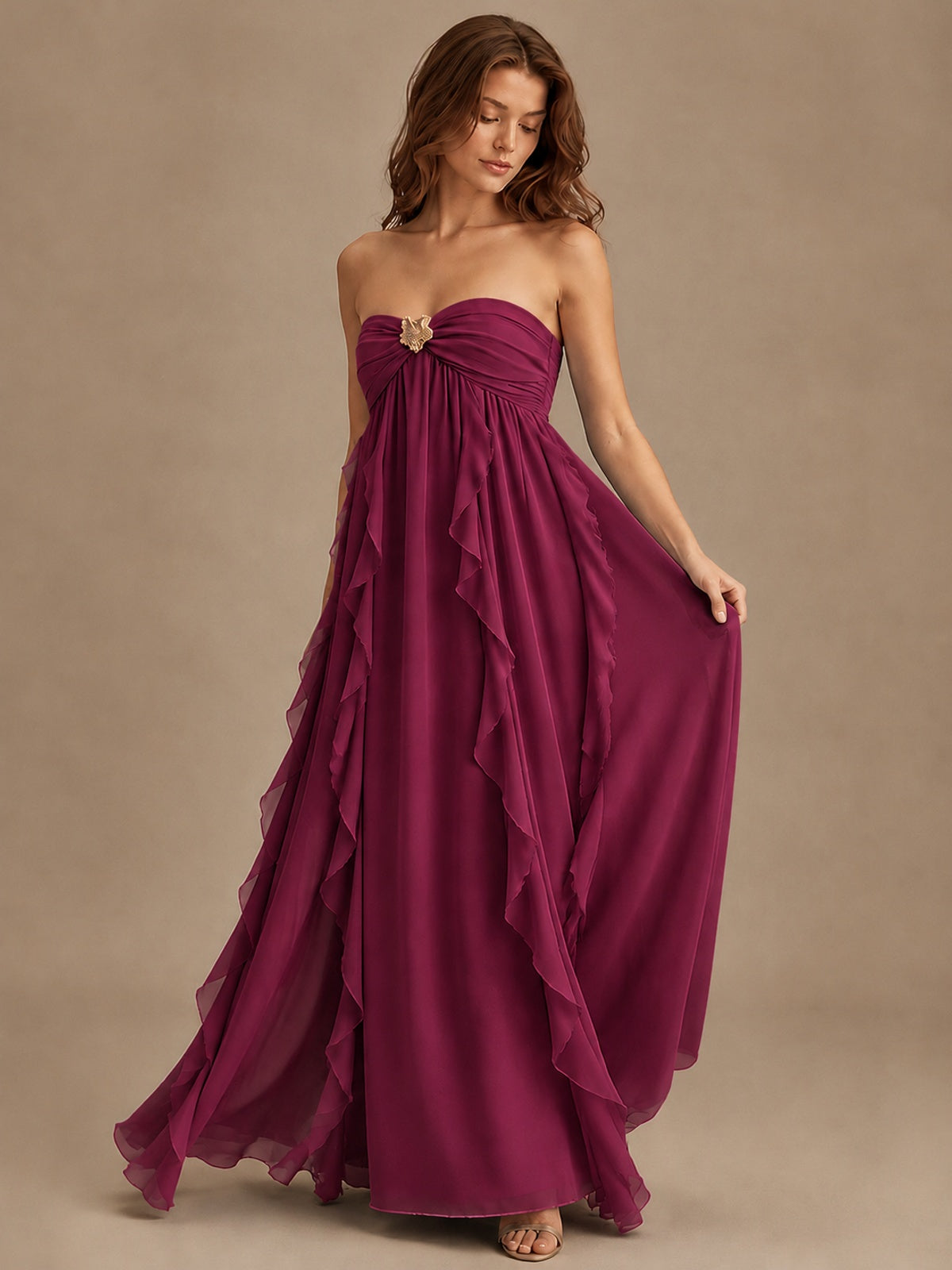 Srapless Sweetheart Chiffon Prom Dress Ruffle Formal Evening Gown