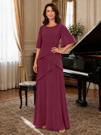 Asymmetric Draped Chiffon Mother of the Bride Dress with Flutter Sleeves