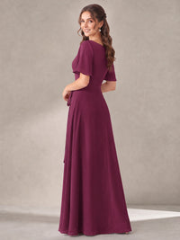 Scoop Neck A-line Chiffon Bridesmaid Dress with Flutter Sleeve & Belt