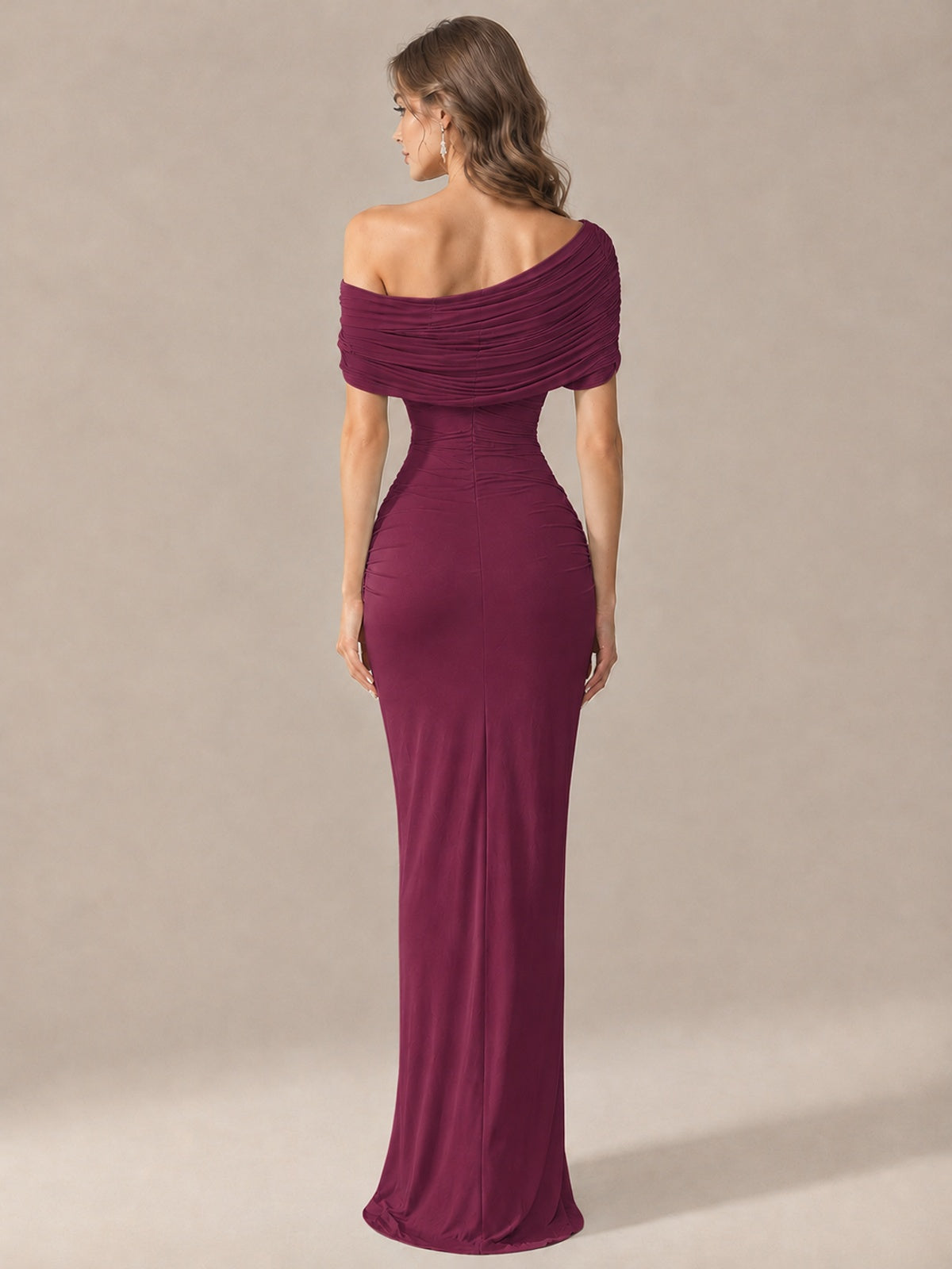 Elegant Draped Off Shoulder Ruched Mermaid Chiffon Formal Evening Gown