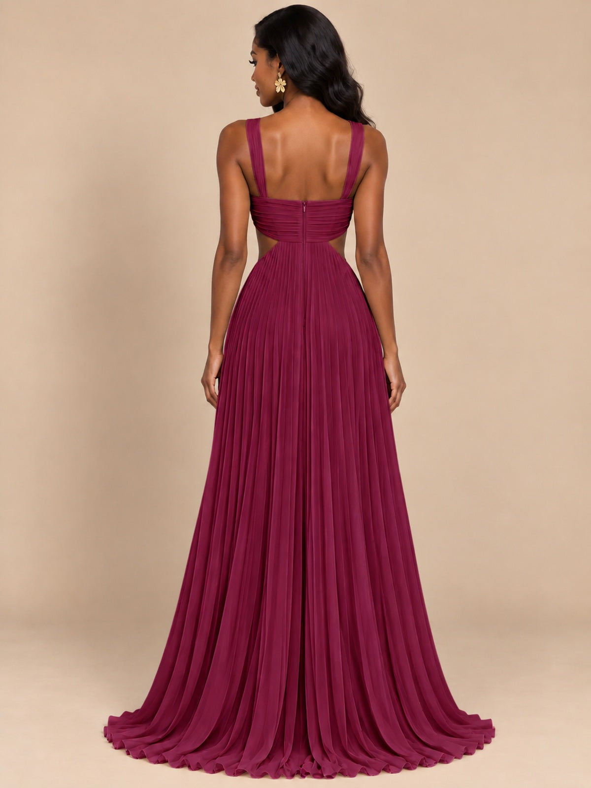 Butter Yellow Pleated Cutout Maxi Dress