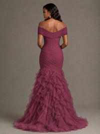 Pink Off-the-Shoulder Mermaid Prom Dress with Ruffles 3D Flowers