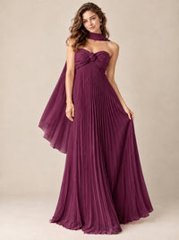 Sweetheart Neckline Pleated Prom Dress Strapless A-line Formal Dress with Flowy Scarf