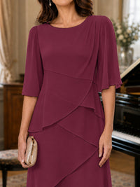 Asymmetric Draped Chiffon Mother of the Bride Dress with Flutter Sleeves