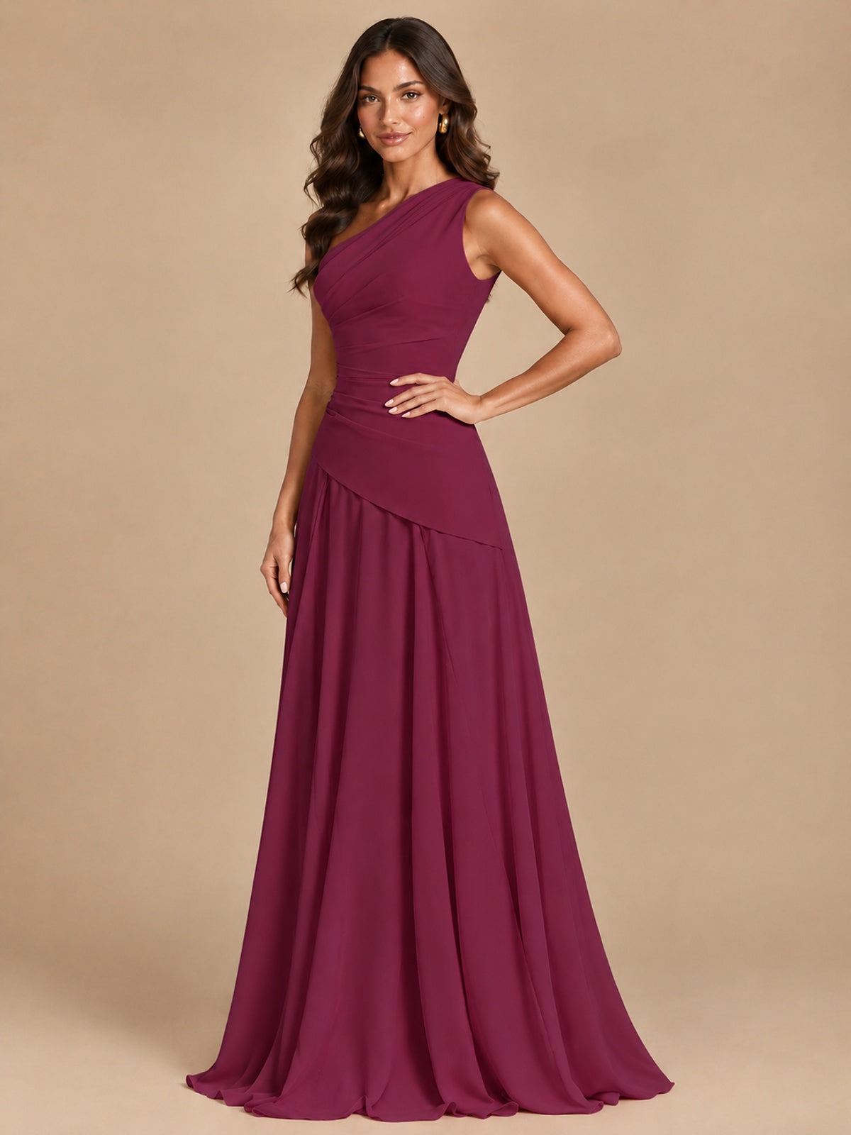 One Shoulder Prom Dress A-line Ruched Women Wedding Formal Gowns