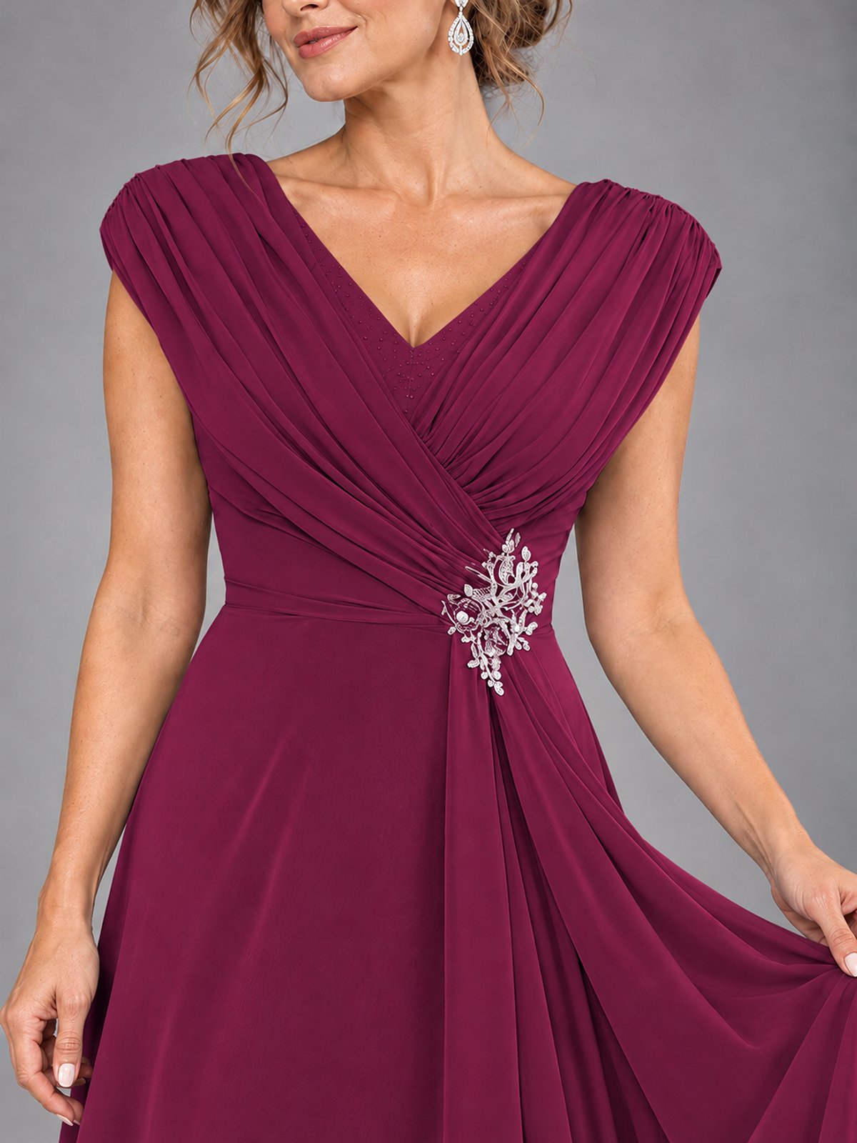 Cap Sleeve Chiffon A-Line Mother of the Bride Dress