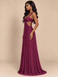 Butter Yellow Pleated Cutout Maxi Dress