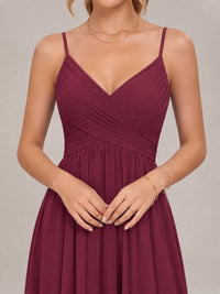V-Neck Pleated Chiffon Long Bridesmaid Dress with Slit