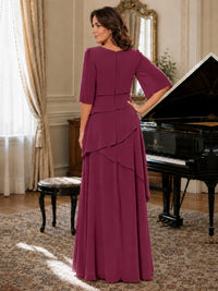 Asymmetric Draped Chiffon Mother of the Bride Dress with Flutter Sleeves