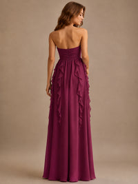 Srapless Sweetheart Chiffon Prom Dress Ruffle Formal Evening Gown
