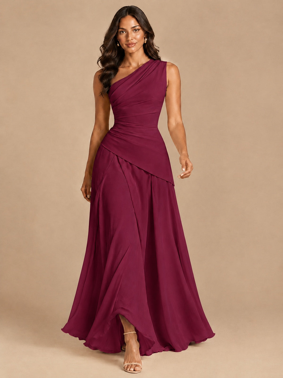 One Shoulder Prom Dress A-line Ruched Women Wedding Formal Gowns
