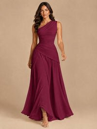 One Shoulder Prom Dress A-line Ruched Women Wedding Formal Gowns
