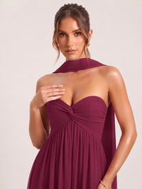 Strapless Ruched Chiffon Long Prom Dress with Scarf
