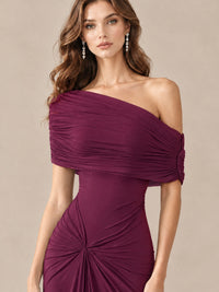 Elegant Draped Off Shoulder Ruched Mermaid Chiffon Formal Evening Gown