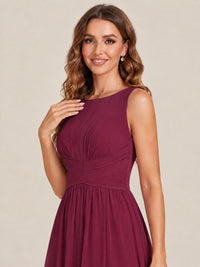 A-line Sleeveless Rucehd Chiffon Bridesmaid Dress with High Slit