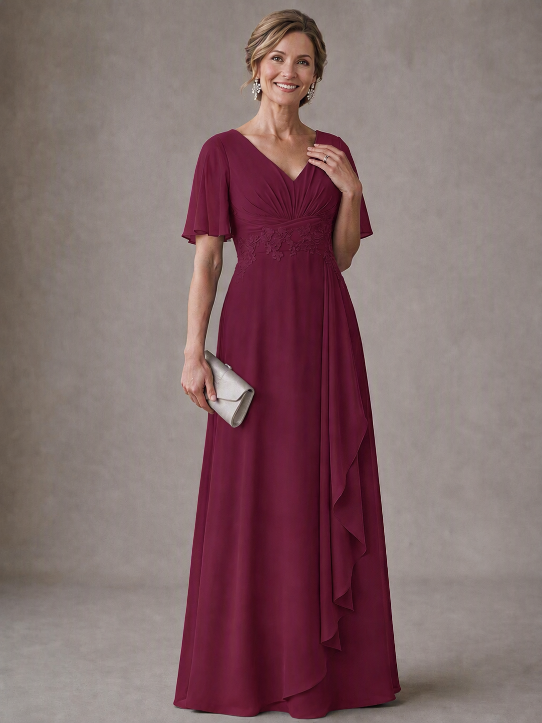V-Neck Chiffon Lace Mother of the Bride Dresses
