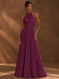 Wrap Pleated Prom Dress Halter A-line Chiffon Formal Wedding Dress