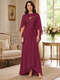 Elegant Chiffon Mother of the Bride Dress with Lace Applique and Cape Sleeves