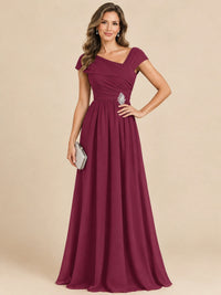 Cap Sleeve Mother of The Bride Dresses Long Chiffon Formal Gowns