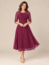 Desert Rose-Lace Applique Pleated Tea Length Mother of The Bride Dresses