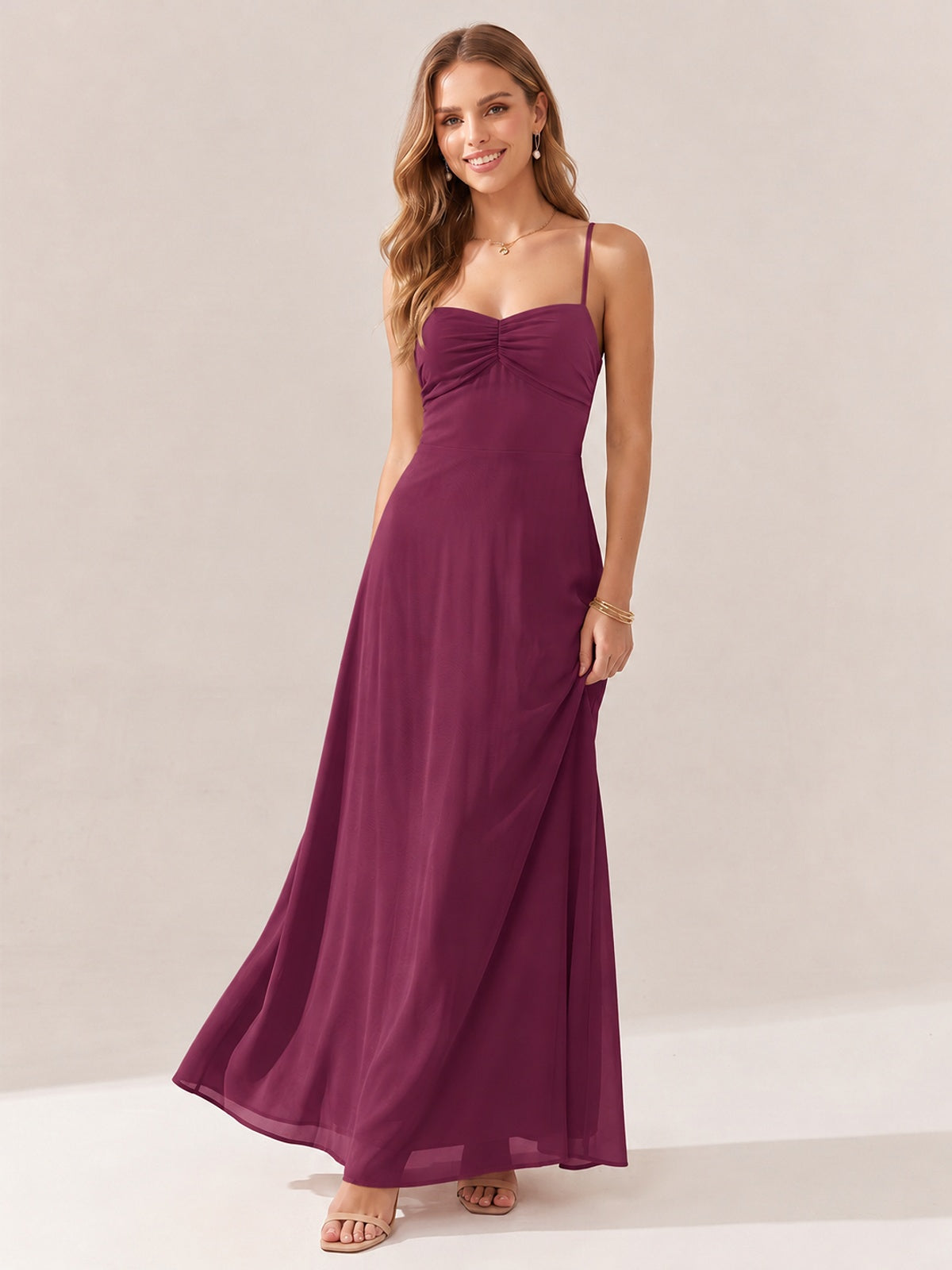 JOVELLEE Yellow Sweetheart Ruched Bust Chiffon Maxi Dress