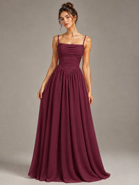 Spaghetti Strap Ruched Chiffon Maxi Dress with Backless