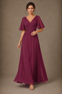 A-Line Chiffon Mother of the Bride Dress with Applique