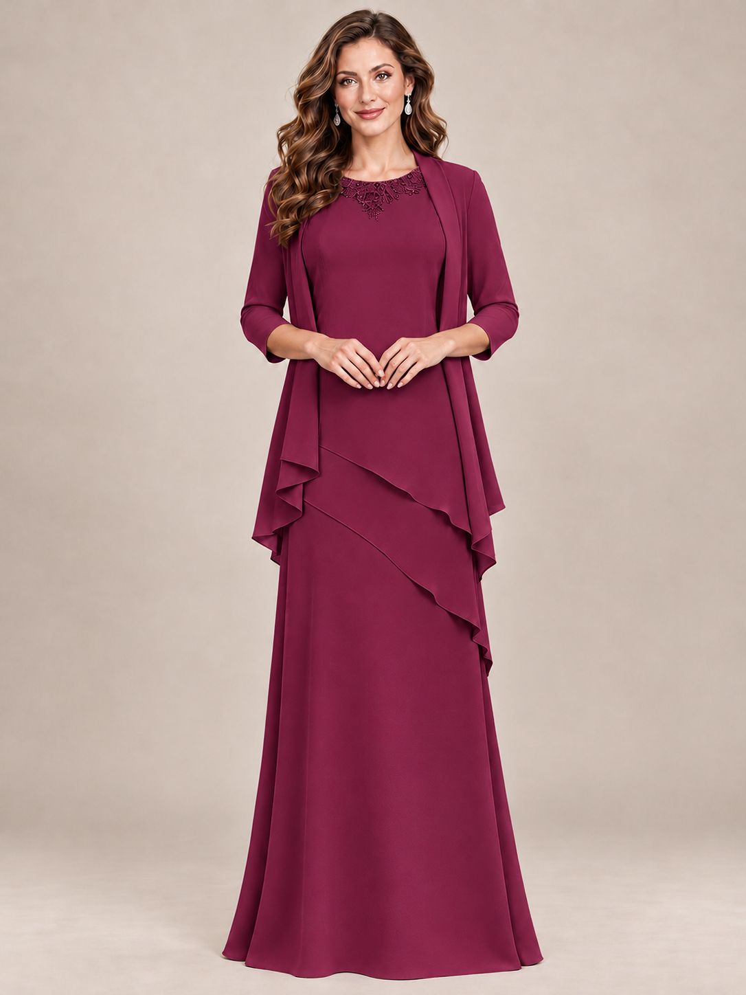 Dusty Blue Two-Piece Chiffon Mother of the Bride Dress with Jacket
