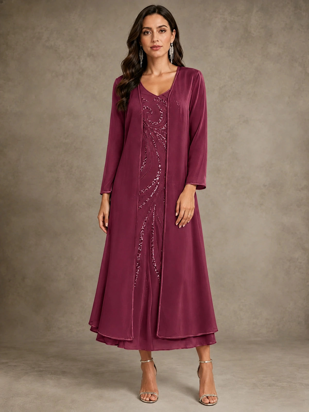 Sequin Chiffon Mother of the Bride Dress with Jacket