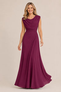 Cowl Neck Ruched Chiffon Mother of the Bride Dress