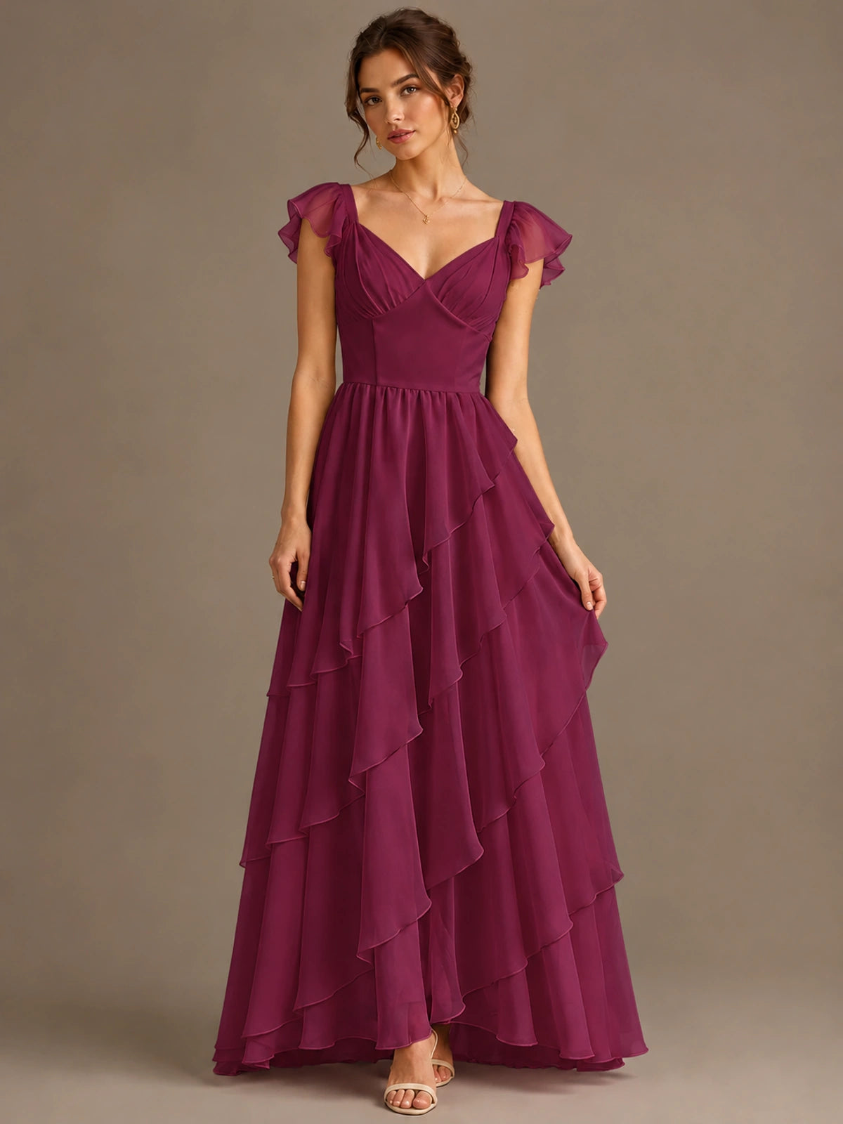 Ruffle Tiered V Neck Maxi Dress