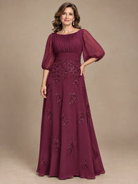 A-Line Mother of the Bride Dress with Sheer Puff Sleeves