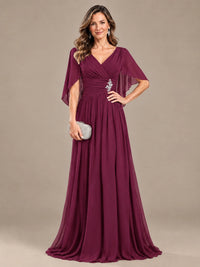 Ruched V Neck Mother of The Bride Dresses with Shawls Appliques and Cap Sleeves
