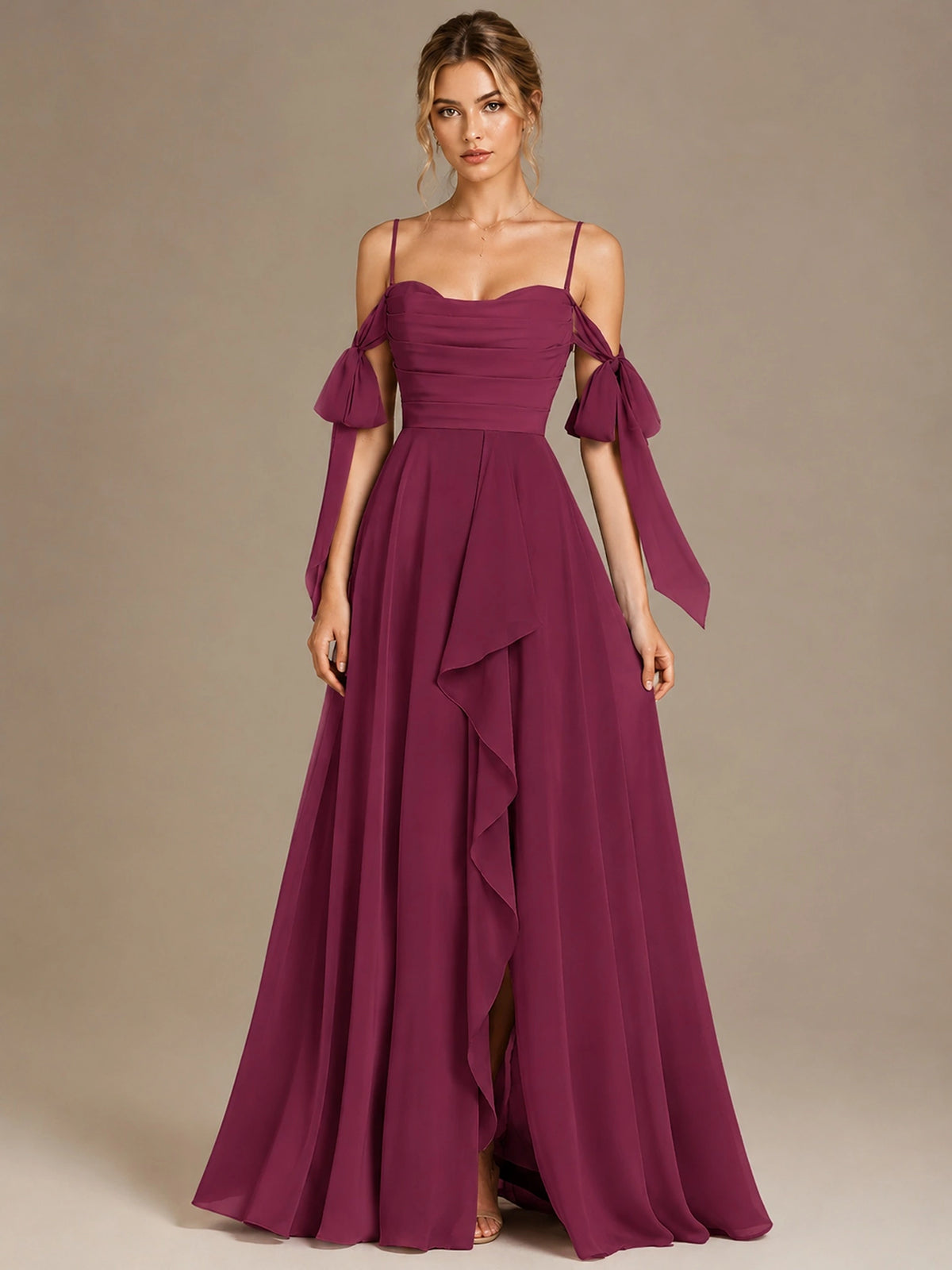 A-Line Ruffles Chiffon Bridesmaid Dress with Slit