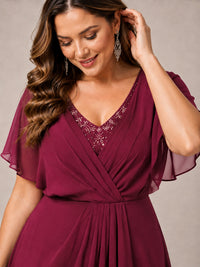 Navy Blue A-Line V-Neck Tea-Length Mother of the Bride Dress
