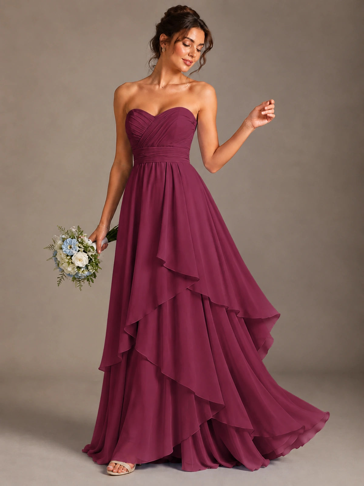 Strapless Ruffle A-Line Maxi Dress