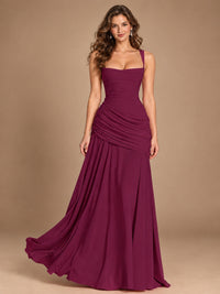 Butter Yellow Square Neck Ruched A-Line Prom Dress