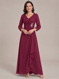 Desert Rose-Long Sleeve Chiffon Beaded Mother of The Bride Dresses for Women