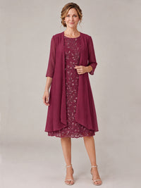 Desert Rose-2 Piece Lace Appliques Chiffon Mother of The Bride Dress with Sequin
