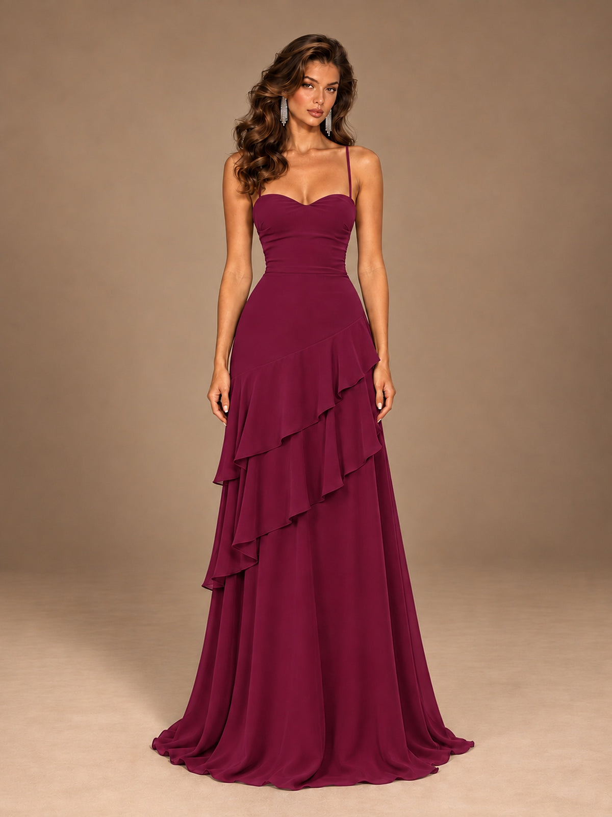 Sweetheart A-Line Ruffle Prom Dress with Spaghetti Straps