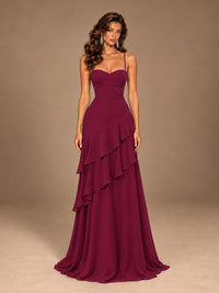 Sweetheart A-Line Ruffle Prom Dress with Spaghetti Straps