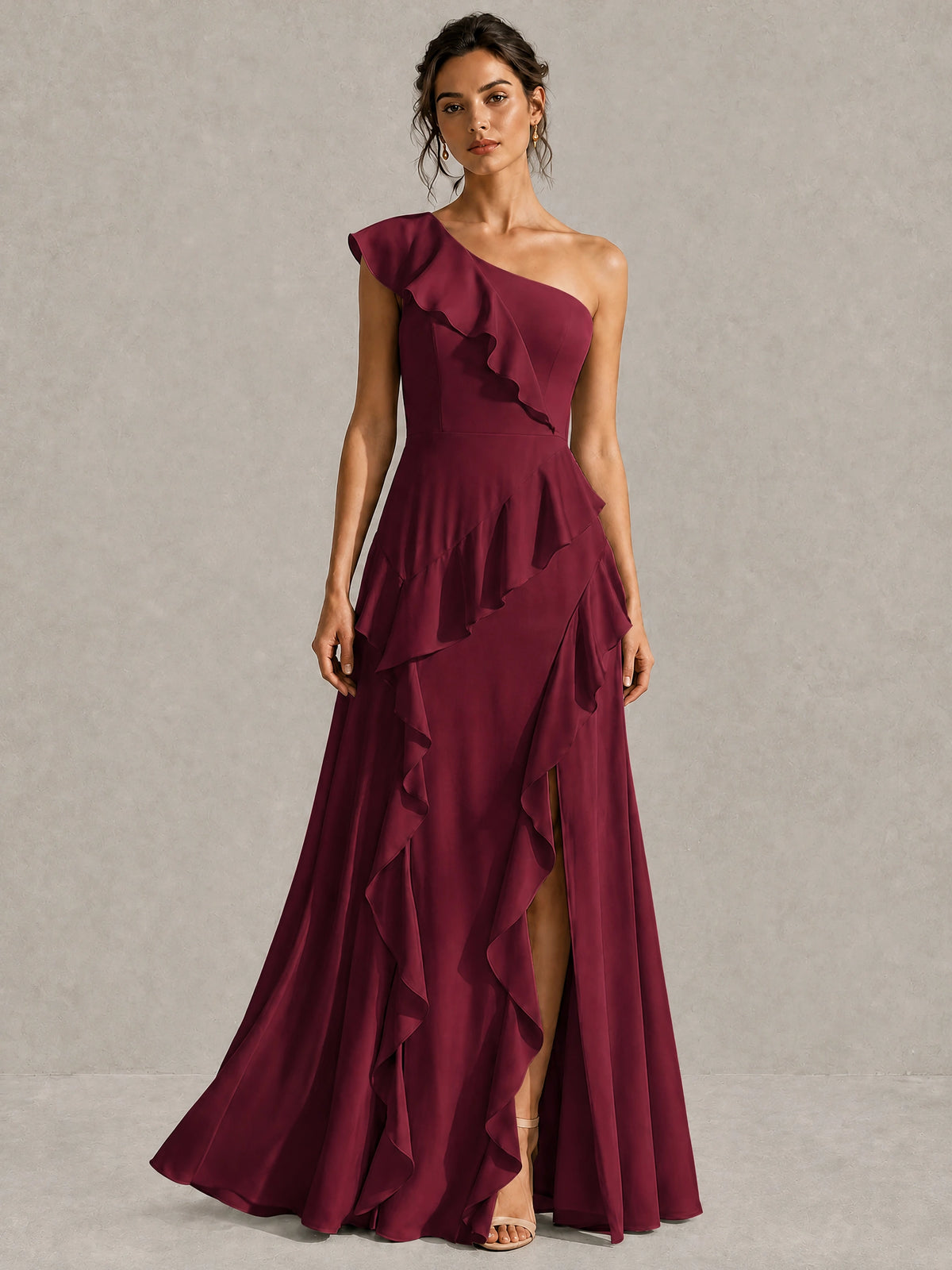 Sage Green One Shoulder Ruffle Bridesmaid Dress
