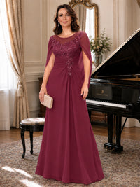 Elegant Applique Chiffon Mother of the Bride Dress with Cape Sleeves