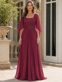 Elegant V-Neck Sequined Chiffon Mother of the Bride Dress with Flutter Sleeves