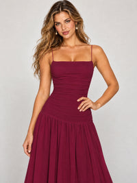 Butter Yellow Ruched Spaghetti Strap Drop-Waist Prom Dress